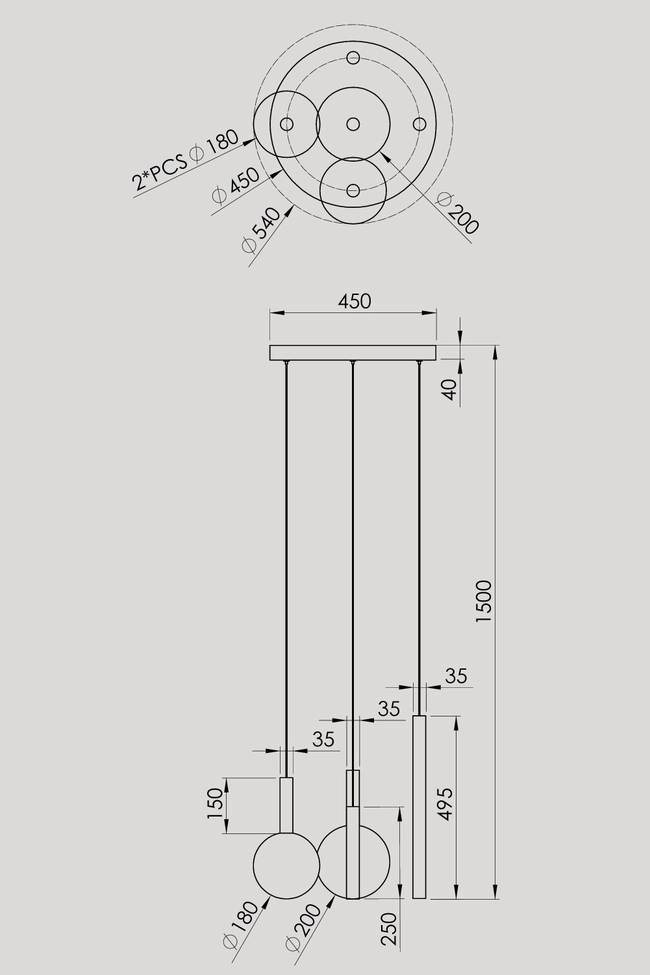 Pendant (chandelier) Zorra Lighting Aura Cluster 5, 6 Wx5, IP20, black
